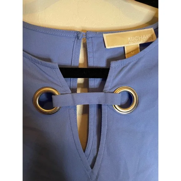 NEW Michael Michael Kors Oxford Blue Bell Sleeve Long Sleeve Blouse Size Medium - Picture 2 of 6